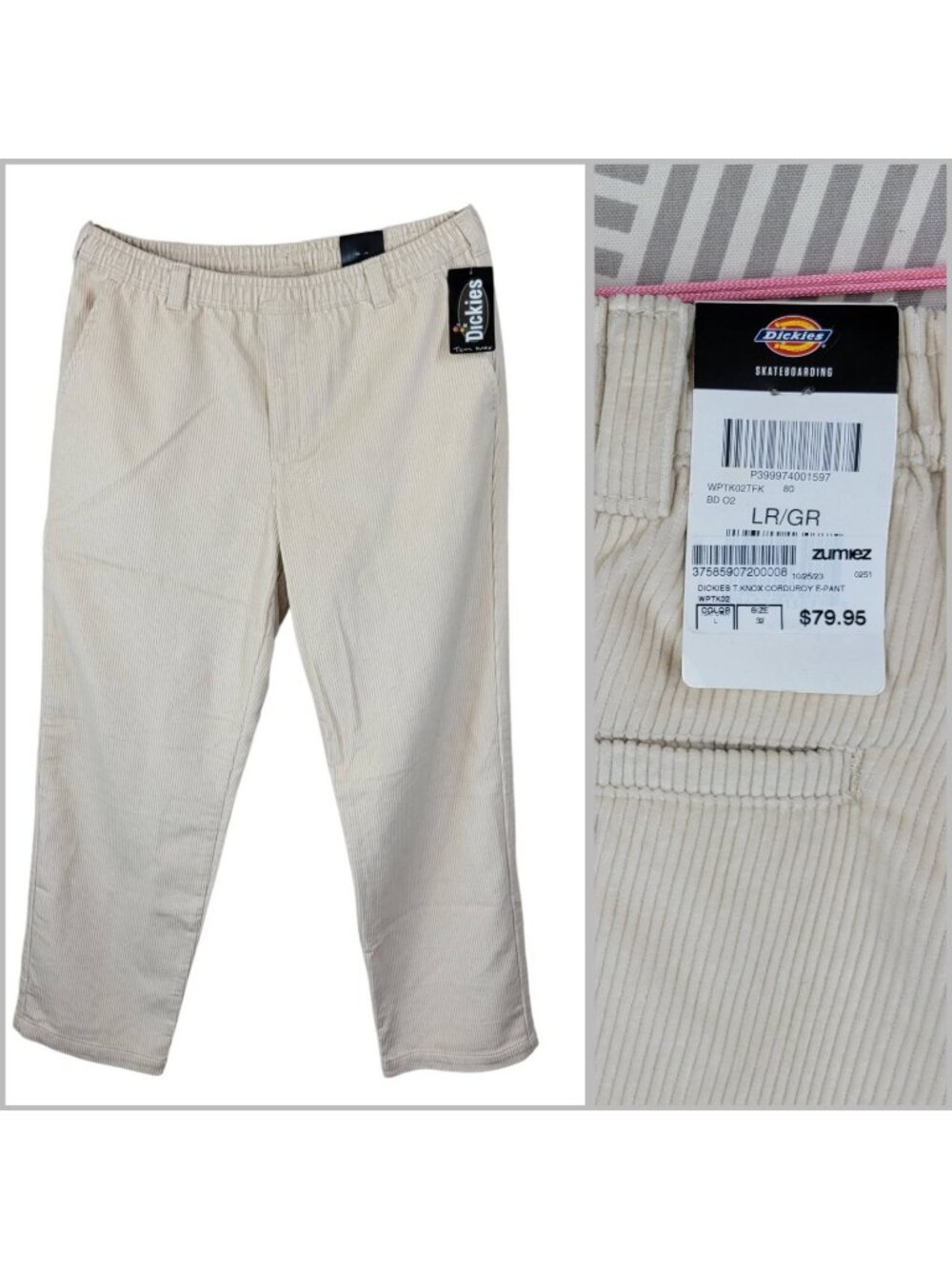 NEW Dickies Tom Knox Corduroy Pull On Pants Men Large Fog Skateboarding Stretch